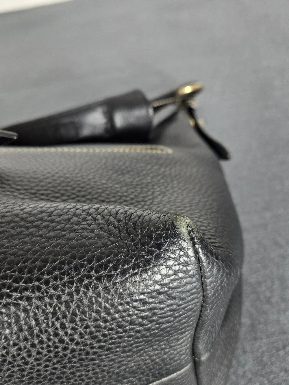 Dooney & Bourke Black Pebbled Leather Hobo with Gold Hardware Travel Plane